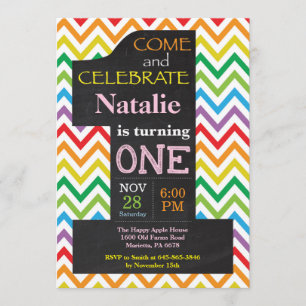 1st Birthday Girl Rainbow Chalkboard Invitation