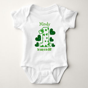 1st Birthday Girl Shamrock Number Custom Name V16 Baby Bodysuit