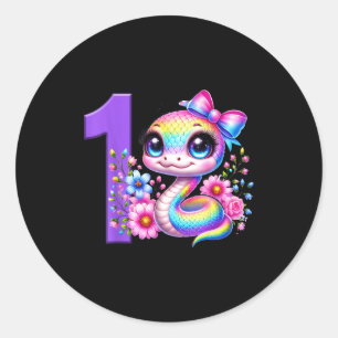 1st Birthday Girl Snake Party Rainbow Coquette Bow Classic Round Sticker
