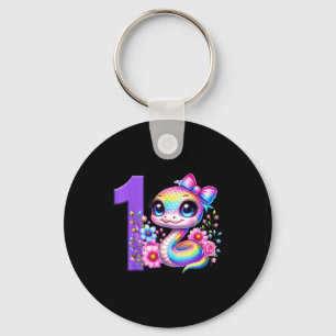 1st Birthday Girl Snake Party Rainbow Coquette Bow Key Ring