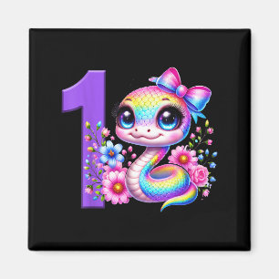 1st Birthday Girl Snake Party Rainbow Coquette Bow Magnet