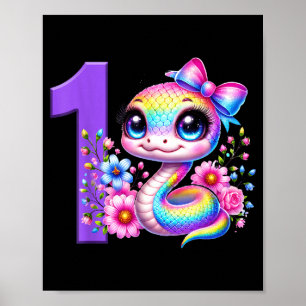 1st Birthday Girl Snake Party Rainbow Coquette Bow Poster