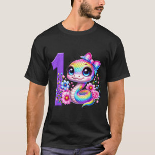 1st Birthday Girl Snake Party Rainbow Coquette Bow T-Shirt