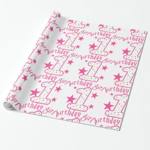 1st Birthday Girl Stars Wrapping Paper
