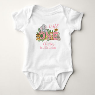 1st Birthday girl Wild One Jungle Safari Animals   Baby Bodysuit