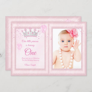1st Birthday girls Balloons Pink Photo Invitation