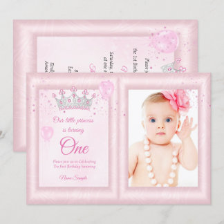 1st Birthday girls Balloons Pink Photo Invitation