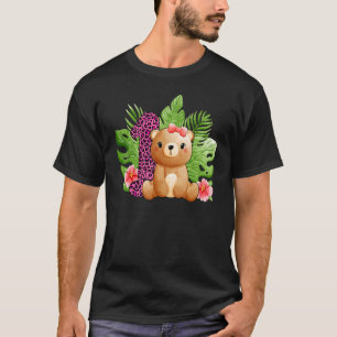 1st Birthday Girls Bear 1 Years Old Safari Animal  T-Shirt