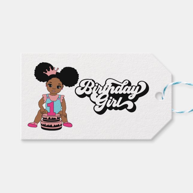 1st Birthday Girls Black Girl Magic Melanin Cake  Gift Tags (Front (Horizontal))