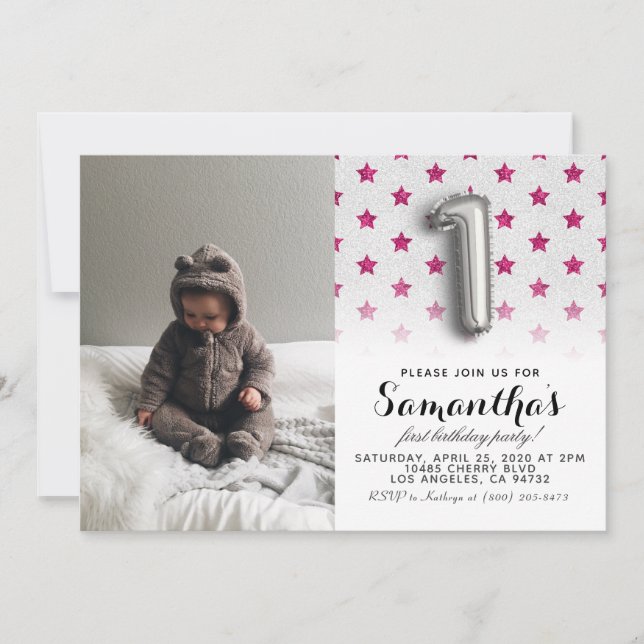 1st Birthday Glitter Portrait Invitation (Front)