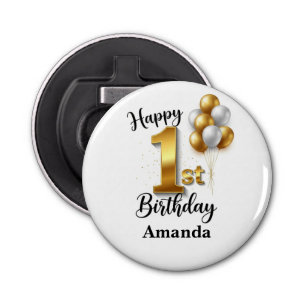 1st Birthday Gold Balloons Bottle Opener