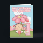 1st Birthday - Great Granddaughter - Greeting Card<br><div class="desc">A sweet little Garden Fairy with her big umbrella pink daisy and lots of little flowers in the background,  a sweet little graphic that will bring a smile to any fairy lovers face. Original Graphics Primsy Doddles@etsy.com</div>