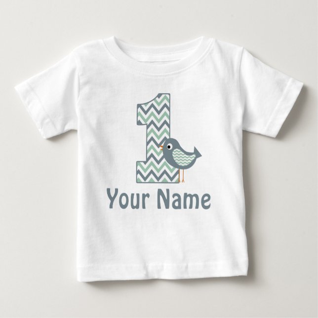 1st Birthday Green Bird Personalised T-shirt (Front)