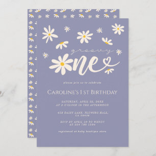  1st Birthday Groovy One Daisy Boho Purple Invitation