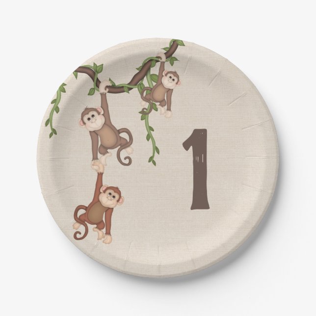 1st Birthday Hanging Monkeys Paper Plate (Front)