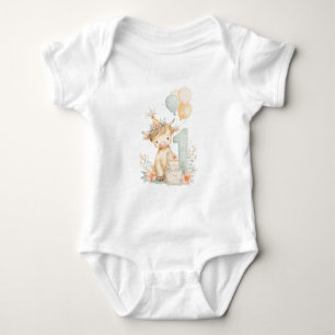 1st birthday highland cow baby bodysuit