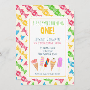 1st birthday ice-cream baby girl party   invitation