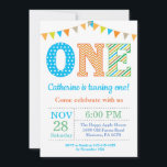1st Birthday Invitation. Boy First Birthday Invitation<br><div class="desc">1st Birthday Invitation. Boy First Birthday Invitation.Turning one birthday party. Pink,  Purple,  Orange,  Yellow,  Green,  Blue,  Teal,  Aqua. Stripes. White Background. For further customisation,  please click the "Customise it" button and use our design tool to modify this template.</div>