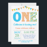 1st Birthday Invitation. Boy First Birthday Invitation<br><div class="desc">1st Birthday Invitation. Boy First Birthday Invitation.Turning one birthday party. Pink,  Purple,  Orange,  Yellow,  Green,  Blue,  Teal,  Aqua. Stripes. White Background. For further customisation,  please click the "Customise it" button and use our design tool to modify this template.</div>