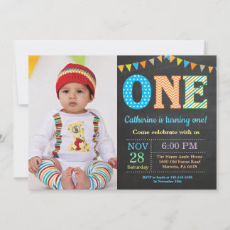 1st Birthday Invitation. Boy First Birthday Photo Invitation