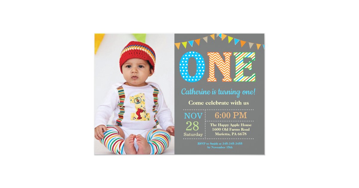 1st Birthday Invitation. Boy First Birthday Photo Invitation | Zazzle.com.au