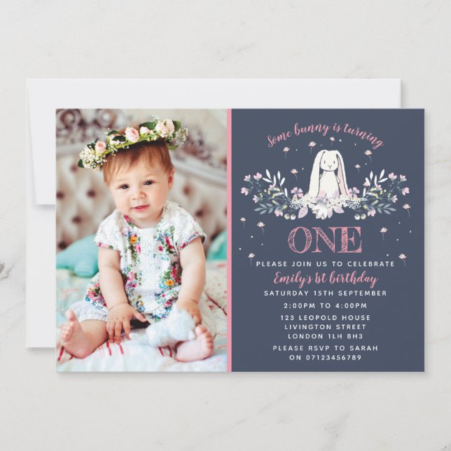 1st birthday invitation - bunny design (Front)