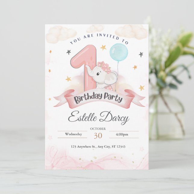 1st birthday invitation card - birthday card (Standing Front)