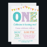 1st Birthday Invitation. Girl First Birthday Invitation<br><div class="desc">1st Birthday Invitation. Girl First Birthday Invitation.Turning one birthday party. Pink,  Purple,  Orange,  Yellow,  Green,  Blue,  Teal,  Aqua. Stripes. White Background. For further customisation,  please click the "Customise it" button and use our design tool to modify this template.</div>