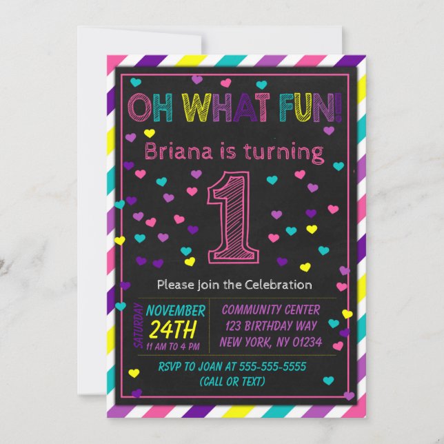1st Birthday Invitation Girl First Birthday Party (Front)