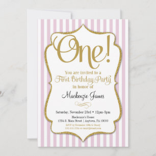 1st Birthday Invitation Girls First Pink Gold