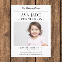 1st Birthday Invitation Newspaper