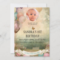 1st Birthday Invitation, personalised foto GIRL