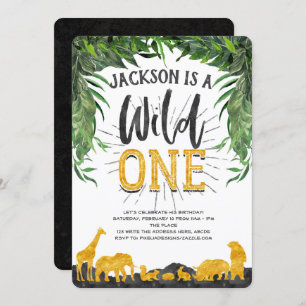 1st Birthday invitation, Wild One, Jungle animal Invitation