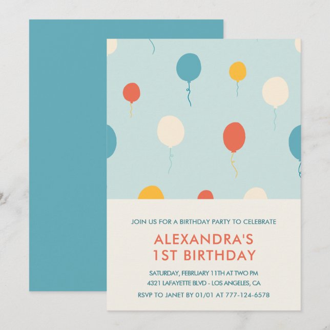 1st birthday invitations Balloons Modern (Front/Back)