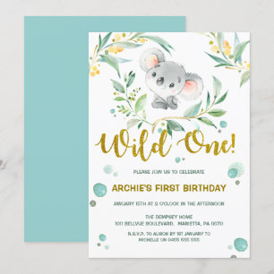 1st Birthday Invitations   Cute Koala Wild One