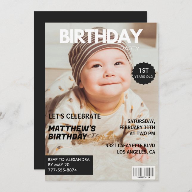 1st birthday invitations for him Magazine Cover (Front/Back)