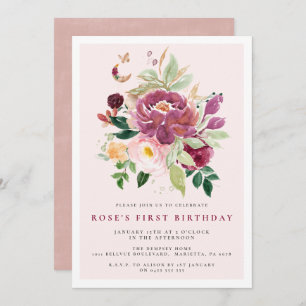 1st Birthday Invitations   Saffron Bouquet 