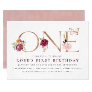 1st Birthday Invitations | Saffron Rose Butterfly