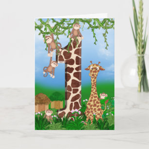 1st Birthday Jungle Animals Card