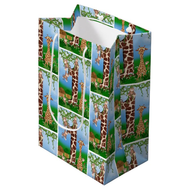 1st Birthday Jungle Animals Medium Gift Bag (Front Angled)