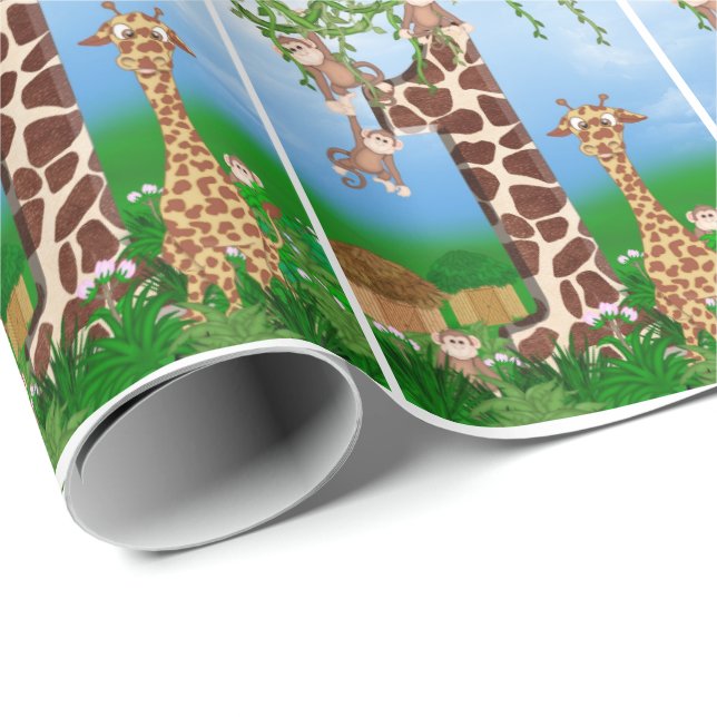 1st Birthday Jungle Animals Wrapping Paper (Roll Corner)