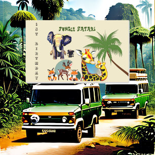 1st Birthday Jungle Safari Elephant Giraffe Deer  Rectangular Sticker