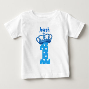 1st Birthday King Crown Stars One Year Old Boy Baby T-Shirt