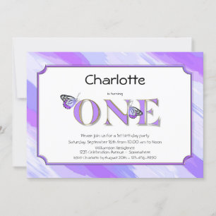 1st Birthday Lavender and Gold with Stripes Invitation
