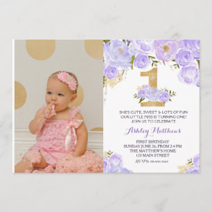 1ST birthday lavender FIRST Floral Invitation