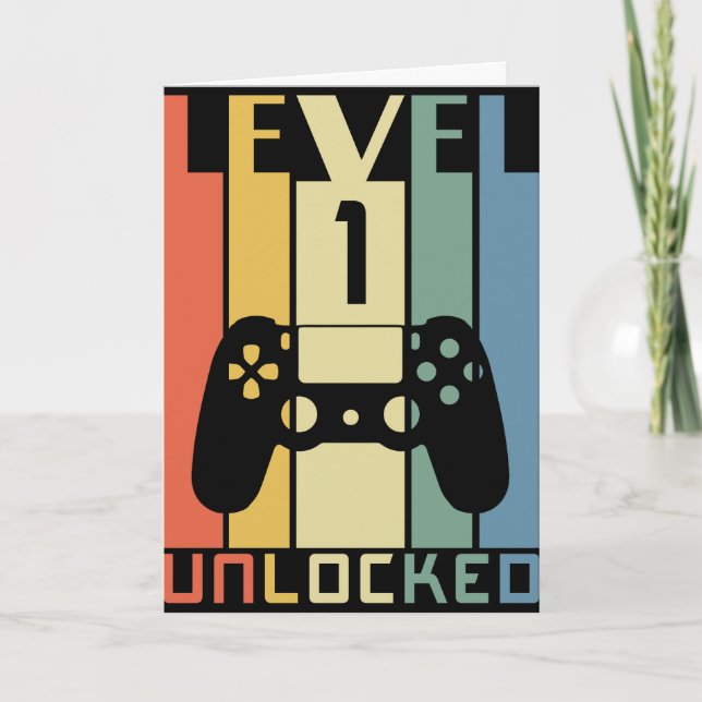 1st Birthday Level 1 Unlocked Baby Boy Card (Front)