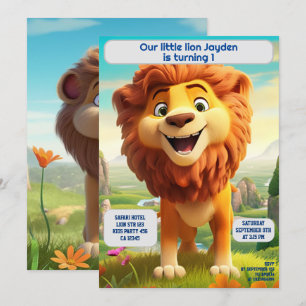 1st Birthday Lion Personalised Name Age Kids  Invitation