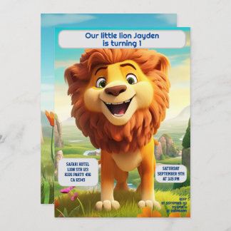1st Birthday Lion Personalised Name Age Kids Invitation