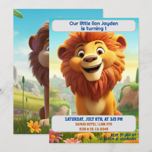 1st Birthday Lion Personalised Name Age Kids  Invitation