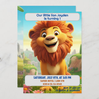 1st Birthday Lion Personalised Name Age Kids Invitation